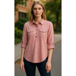 EYELASH Pink Print Sheer Back Adjustable Sleeve Top Ladies XS